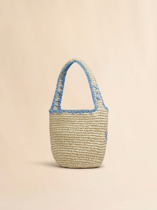 Kleine Nassa Hobo-Tasche aus natürlichem und blauem Raffiabast - Schultertaschen