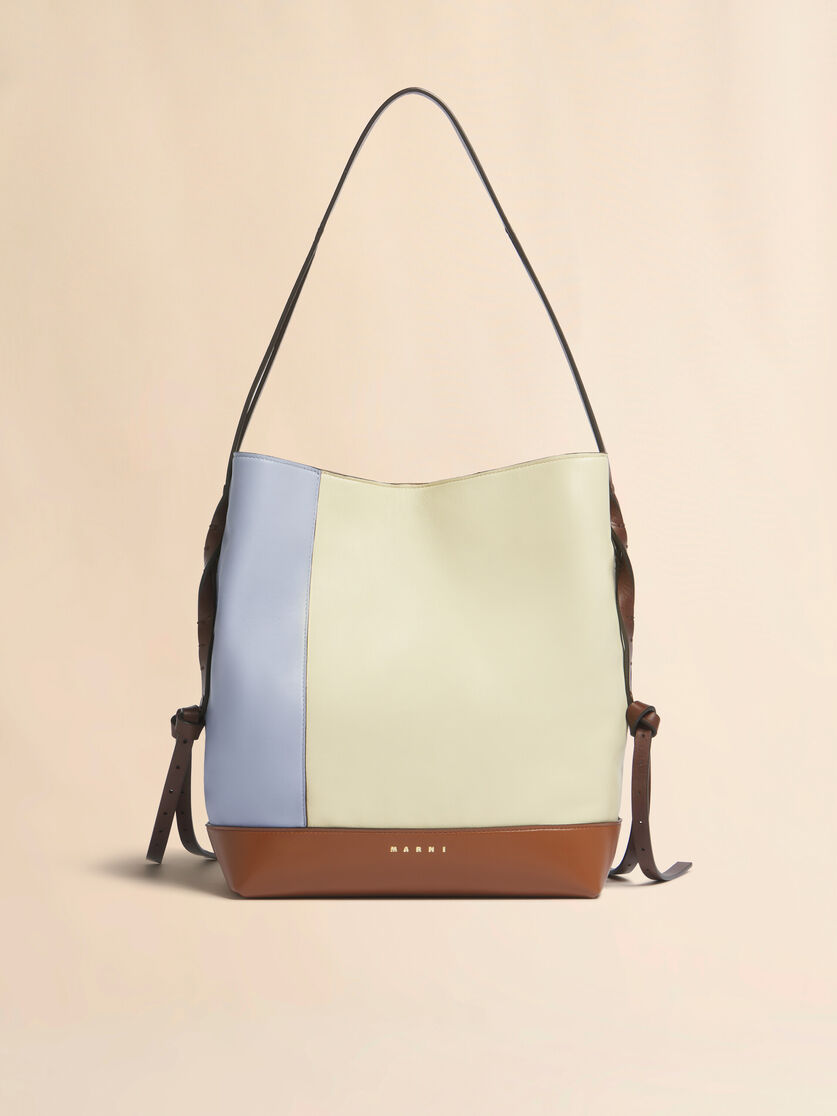 Blue cream and brown leather Pod 2.0 small hobo bag, Image 1