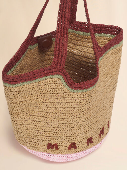 Burgundy and pink paper raffia Seaside hobo bag - Shoulder Bags