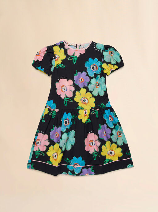 Abito in cotone nero con stampa Dessert Flower - Vestiti