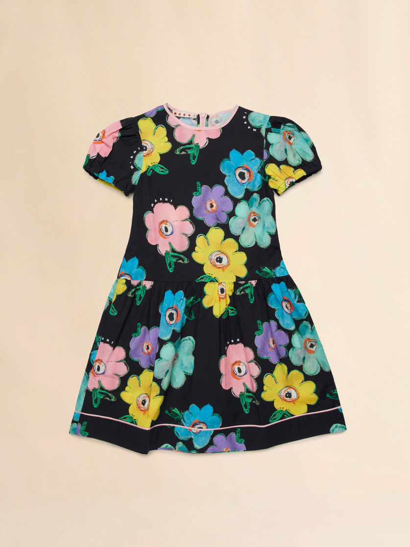 Abito in cotone nero con stampa Dessert Flower, Image 1