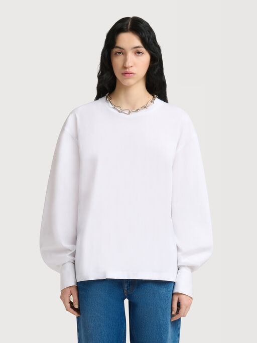 White cotton T-shirt with shirt sleeves - T-shirts