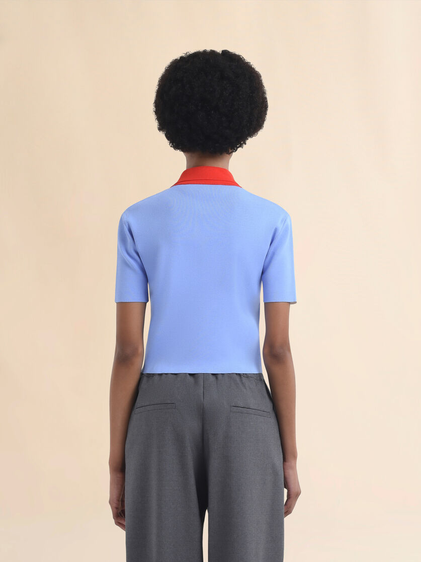 White technical viscose polo with contrasting back panel - Shirts - Image 3