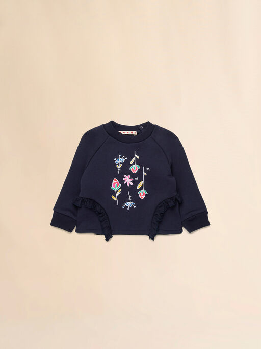 Deep blue cotton sweatshirt with Fiorellini/Stecchini print - Sweaters