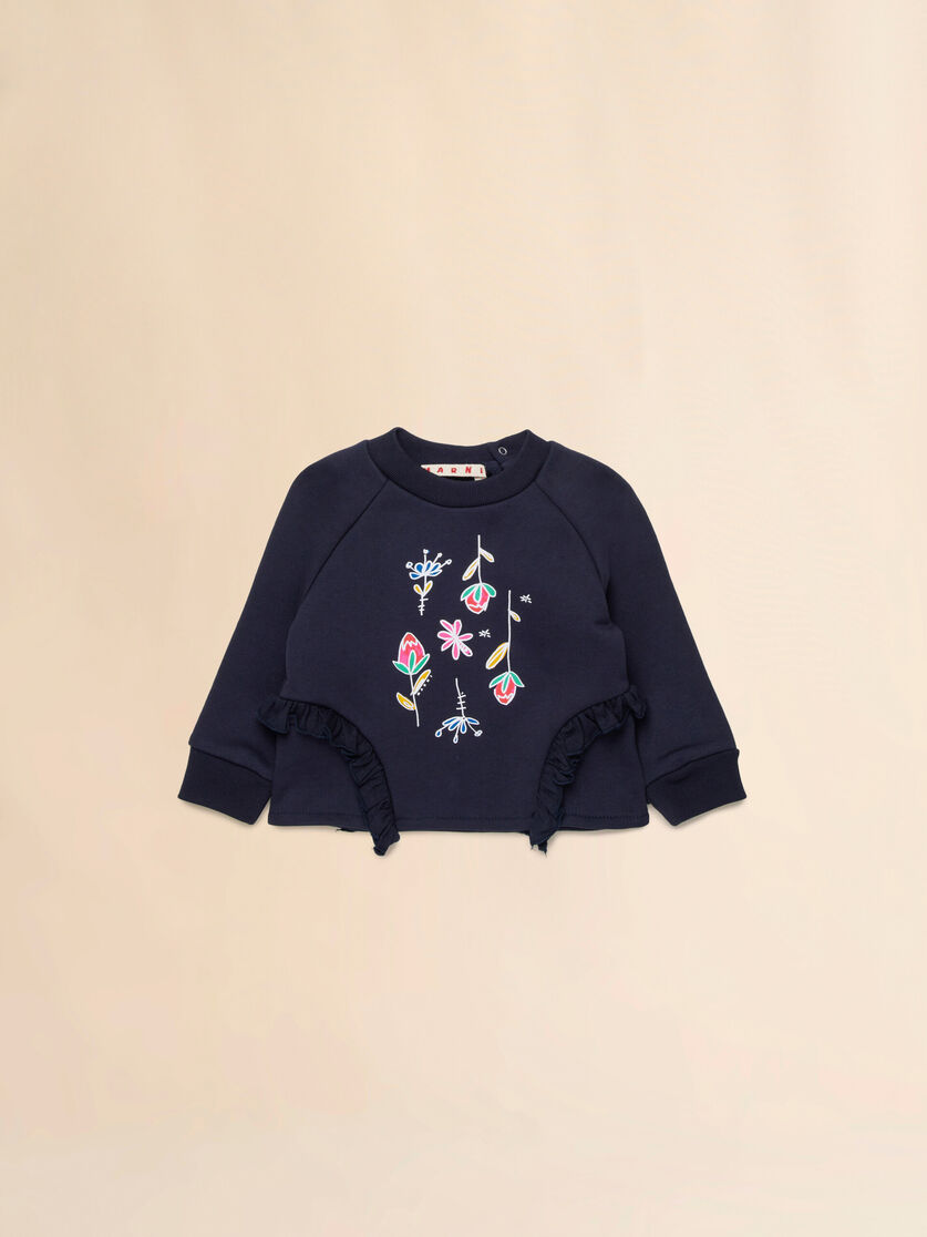 Deep blue cotton sweatshirt with Fiorellini/Stecchini print - Sweaters - Image 1
