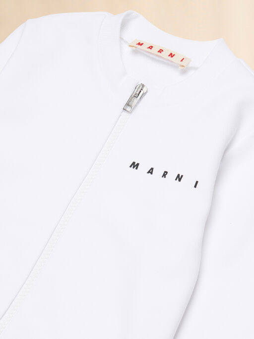 White cotton zipper sweatshirt with Marni print - Sweaters