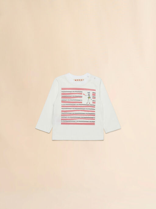 Off-white cotton long-sleeved T-shirt with Fiorellini/Stecchini print - T-shirts