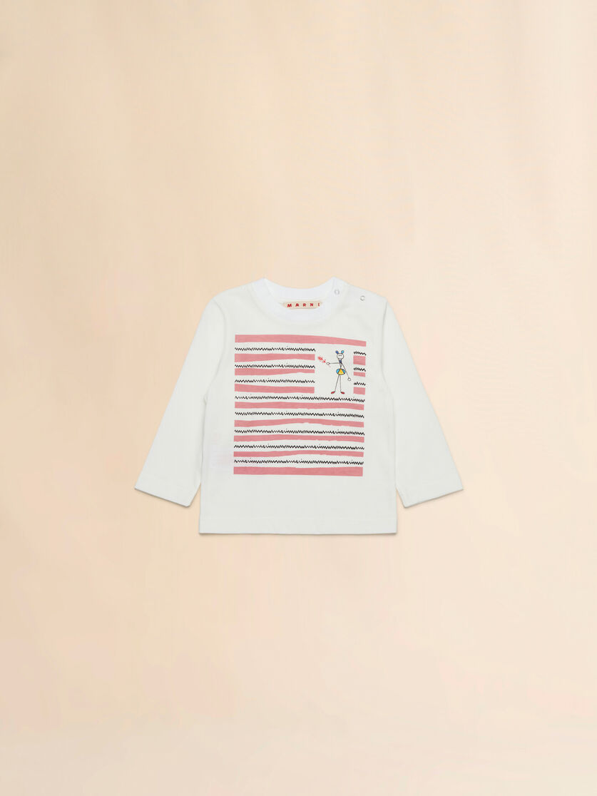 Off-white cotton long-sleeved T-shirt with Fiorellini/Stecchini print - T-shirts - Image 1