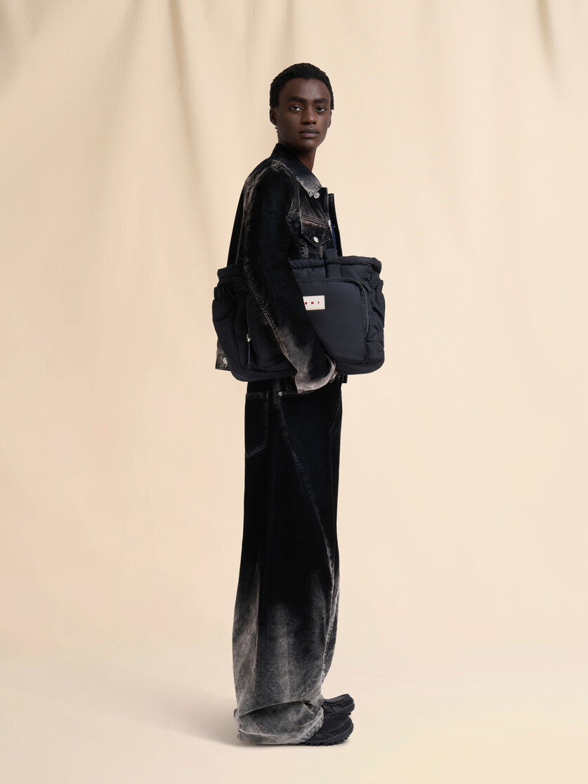 Deep blue cotton T-shirt with Multigram Marni print - Shirts - Image 5