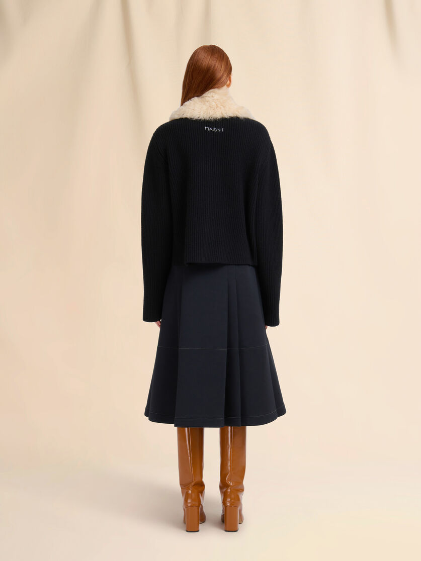Black wool cardigan with shearling patches - Jackets - Image 3