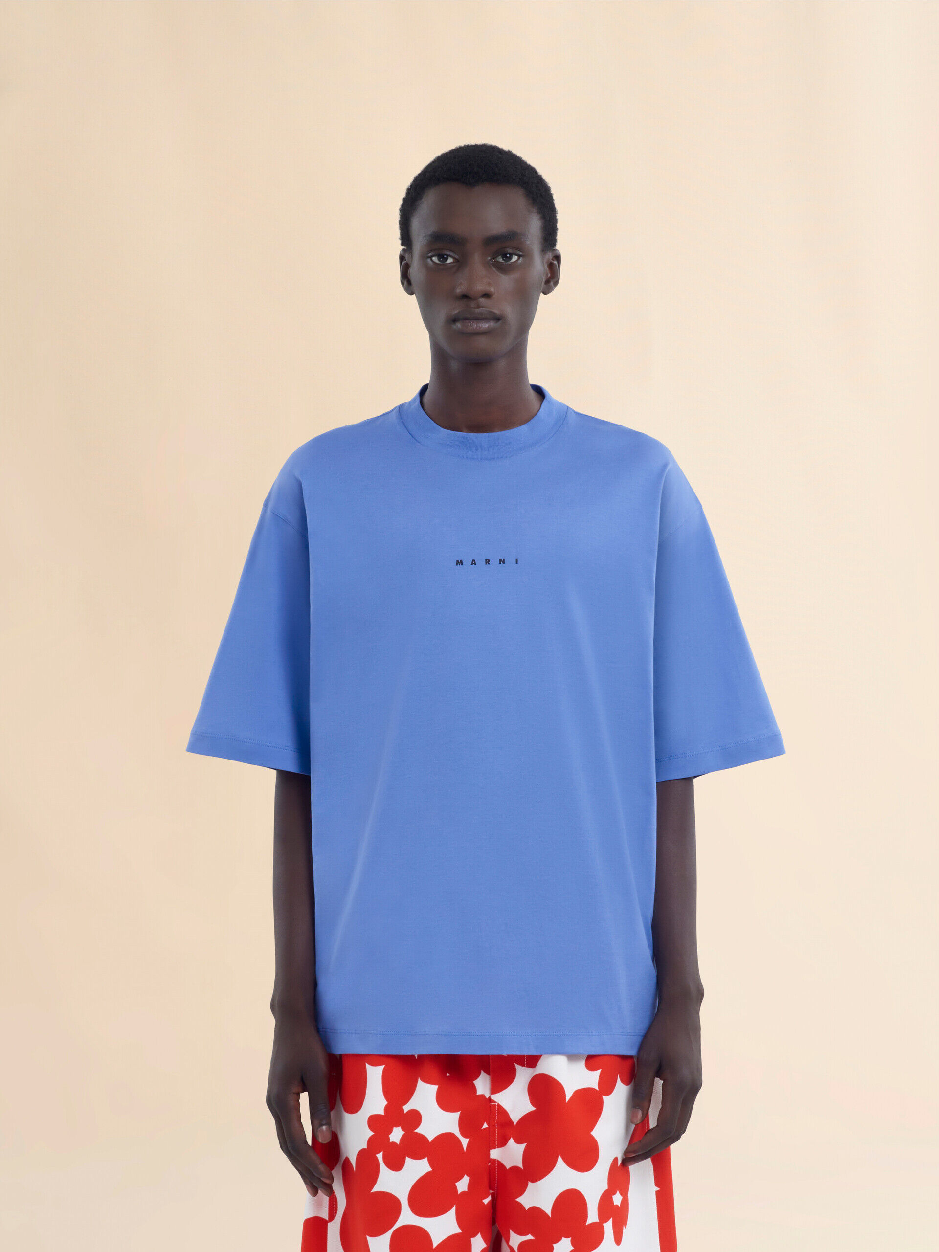【MARNI】関税込☆Mini マルニロゴ コットン Tシャツ ブルー ダークブルー オーガニックコットンTシャツ、Mini マルニロゴ