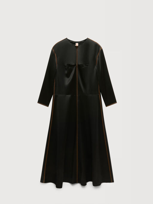 Black satin long-sleeved dress with contrast stitching - Dresses