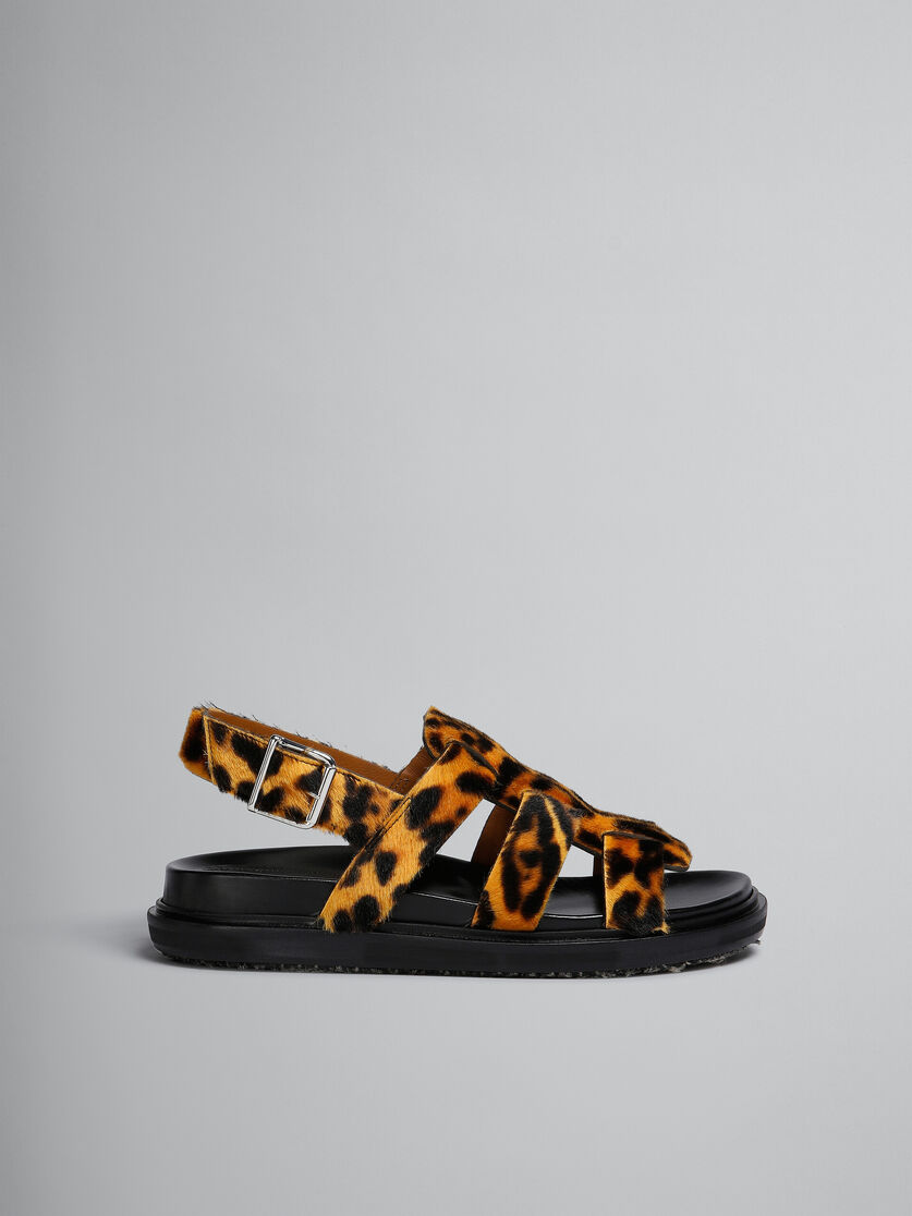Leopard-print short-hair shearling gladiator sandal - Sandals - Image 1