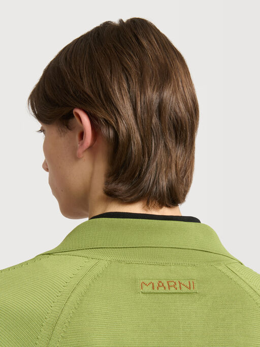 Green techno knit cardigan with polo collar - Pullovers