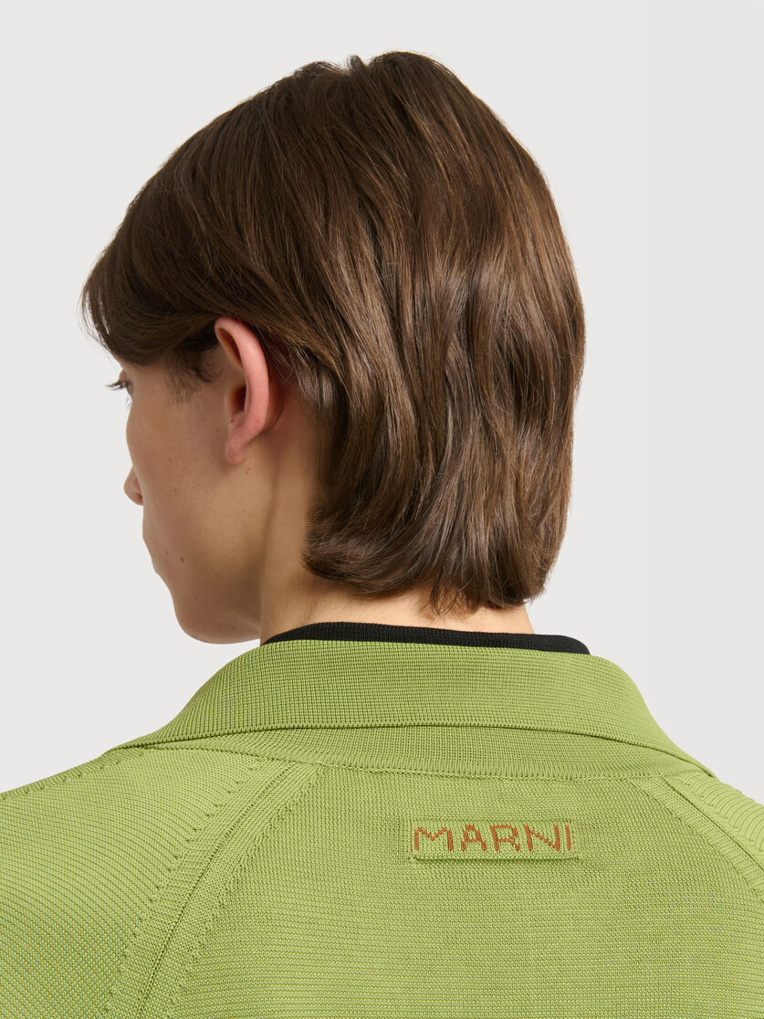 Green techno knit cardigan with polo collar, Image 5