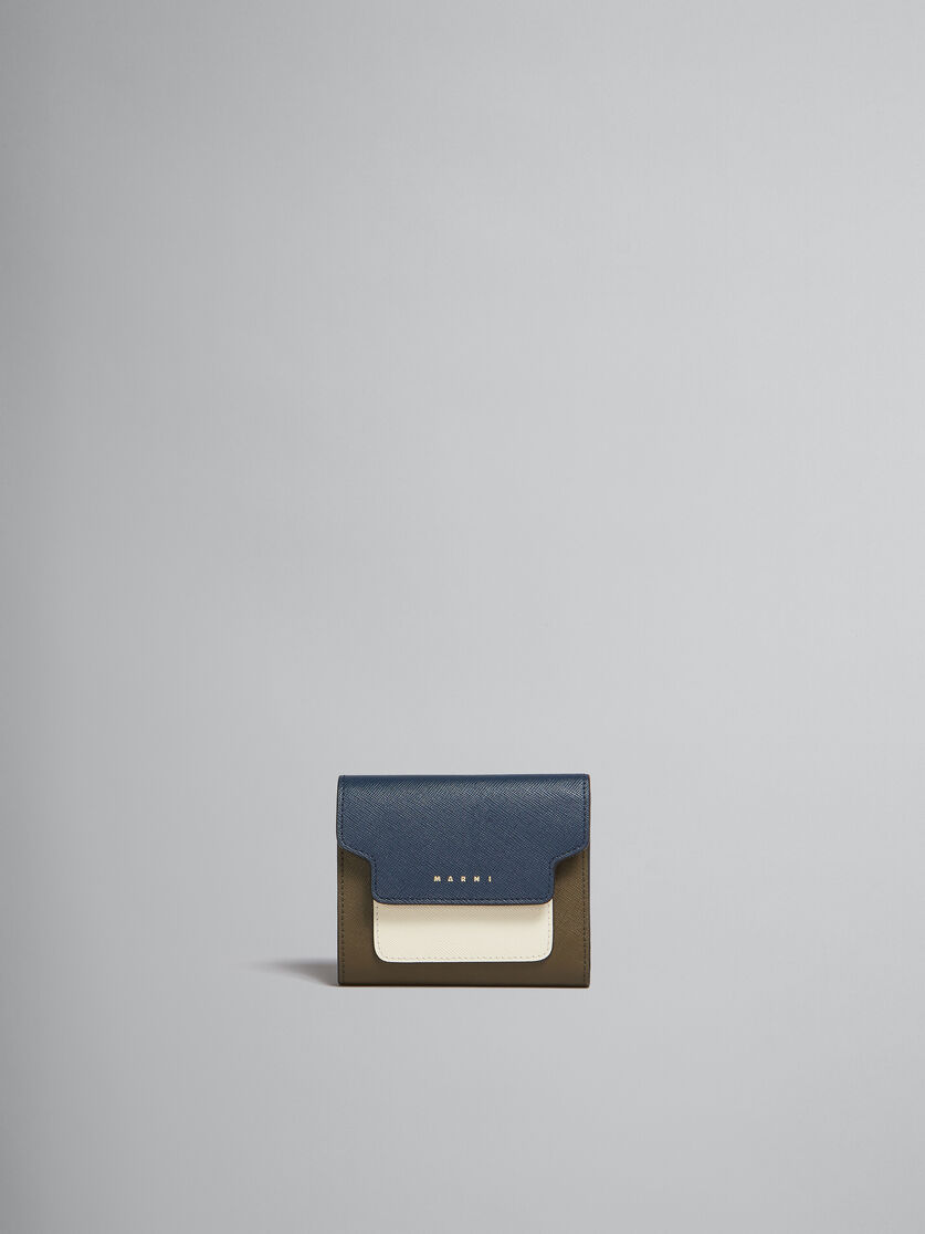 Portemonnaie aus Saffiano-Leder in Hellgrün, Weiß und Braun - Brieftaschen - Image 1