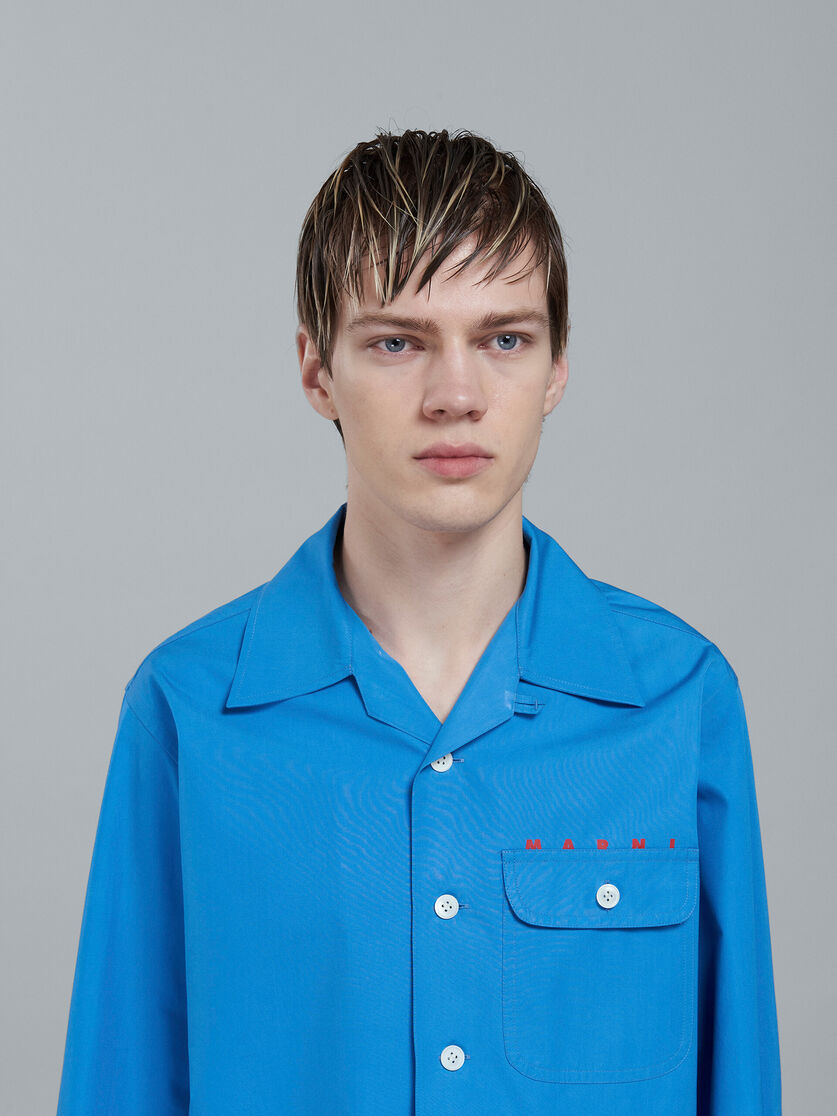 Chemise de bowling à manches longues en popeline bleue avec logo - Chemises - Image 4