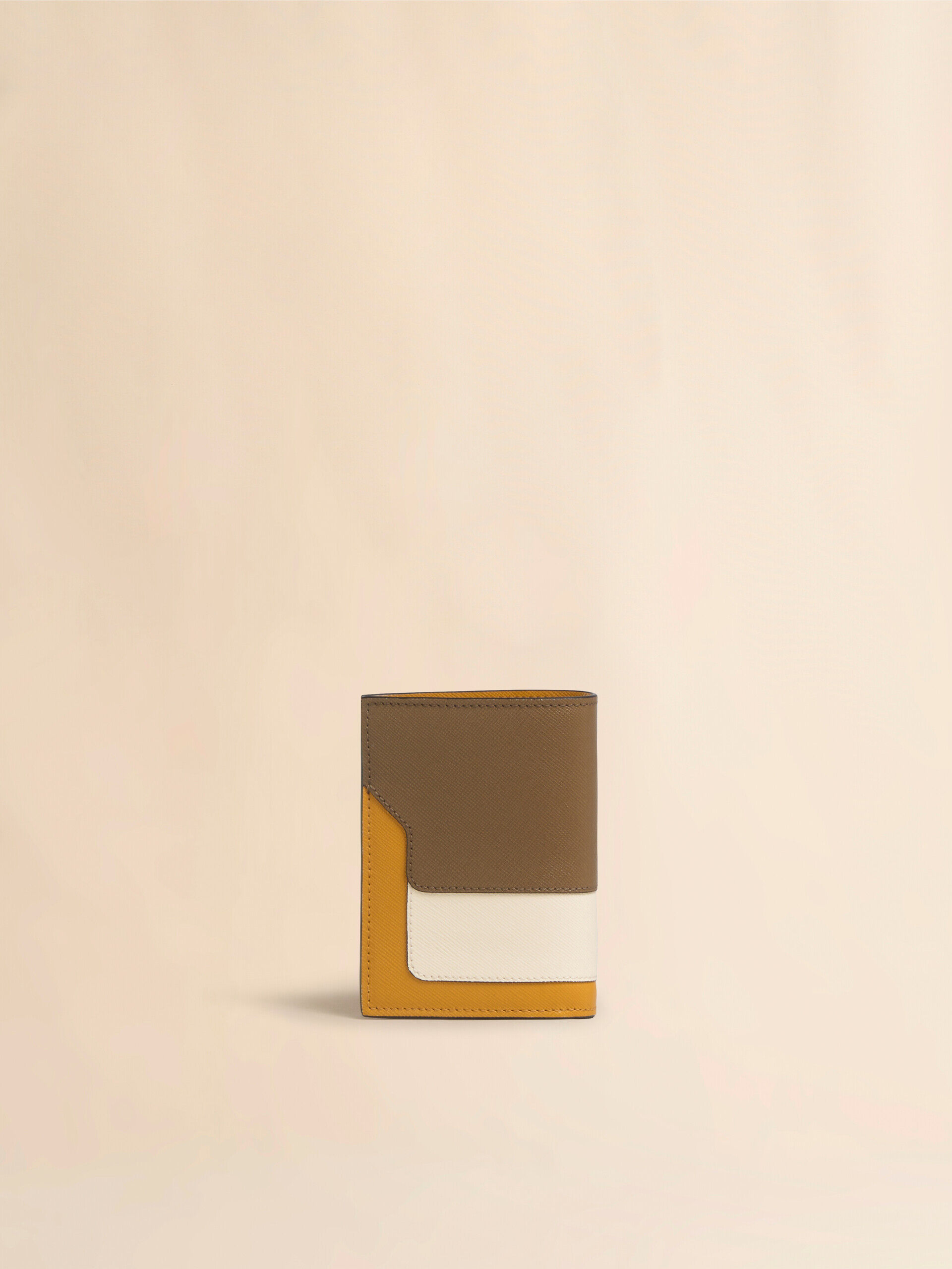 Brown white and orange saffiano leather bi-fold wallet | Marni