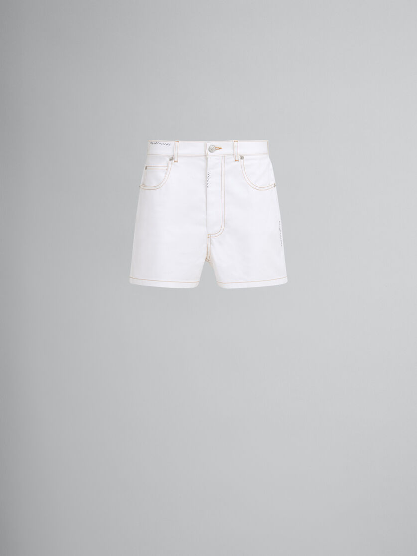 White denim shorts with flower patch - Pants - Image 1
