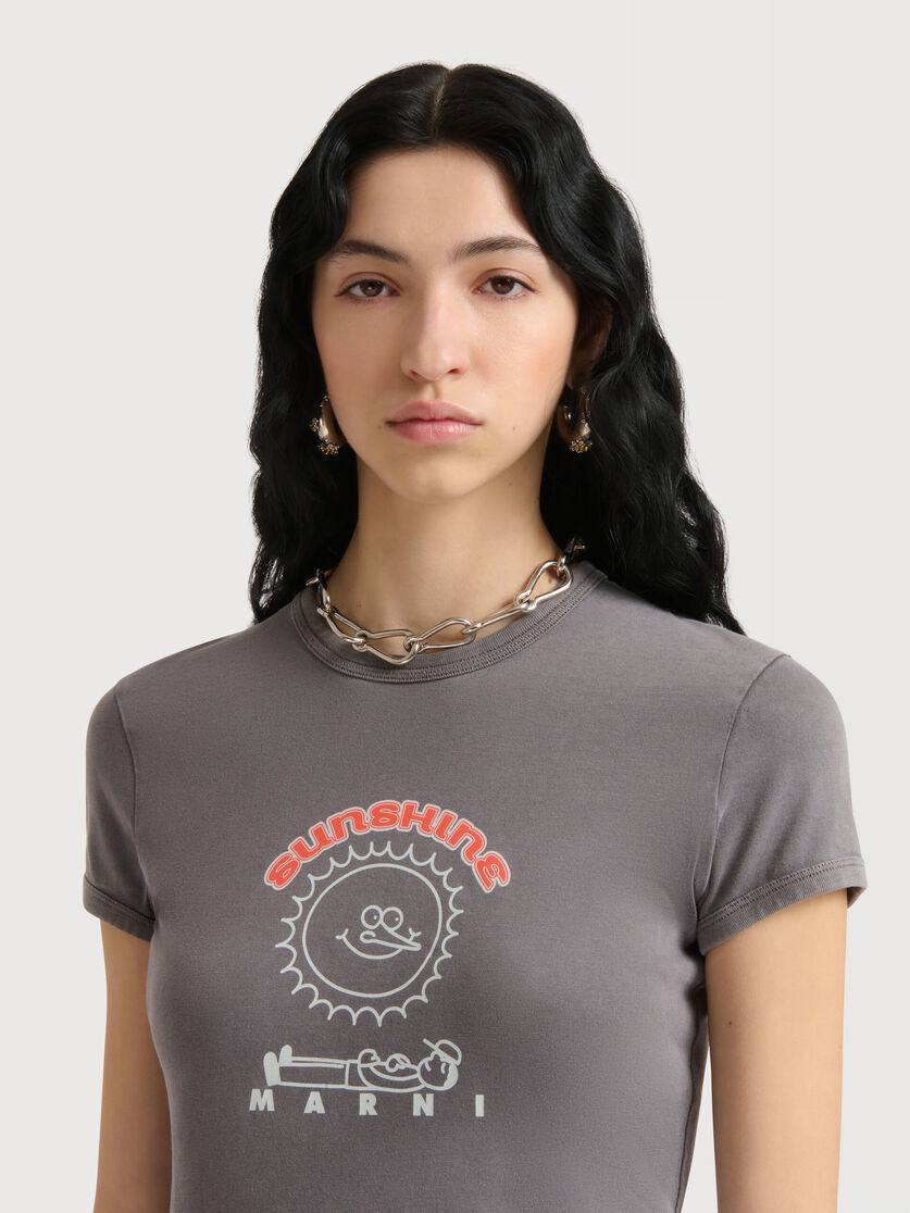 Grey cotton T-shirt with sunshine print, Image 5