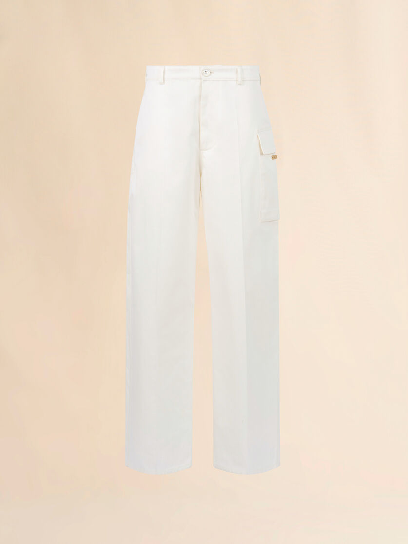 White gabardine trousers with cargo pocket, Image 1