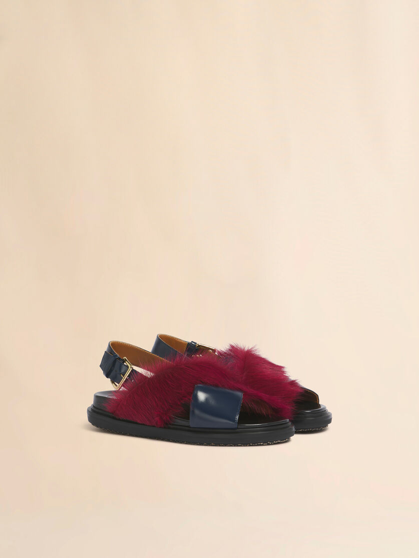 Blue and burgundy leather and long-hair Fussbett, Image 2