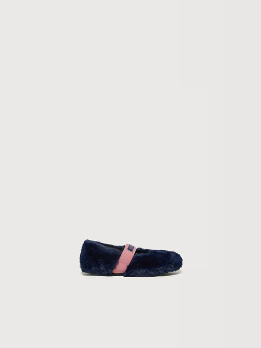 Blue faux fur ballerinas with logo elastic strap - Sneakers