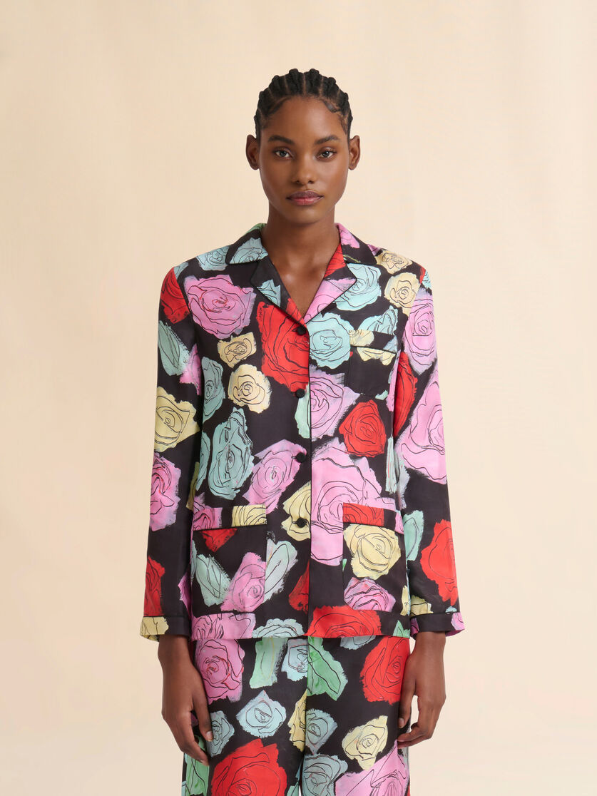 Black silk pyjama shirt with Orion print - Shirts - Image 2