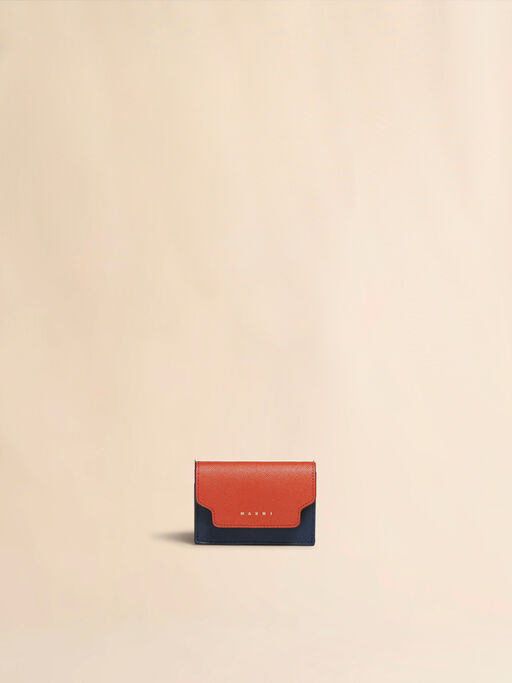 オレンジ クリーム ディープブルー サフィアーノレザー製 三つ折りウォレット - 財布