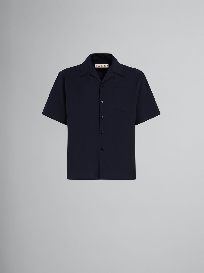 Deep blue tropical wool bowling shirt - Shirts - Image 1