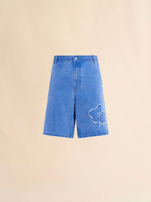 Light blue denim shorts with patch detail - Pants