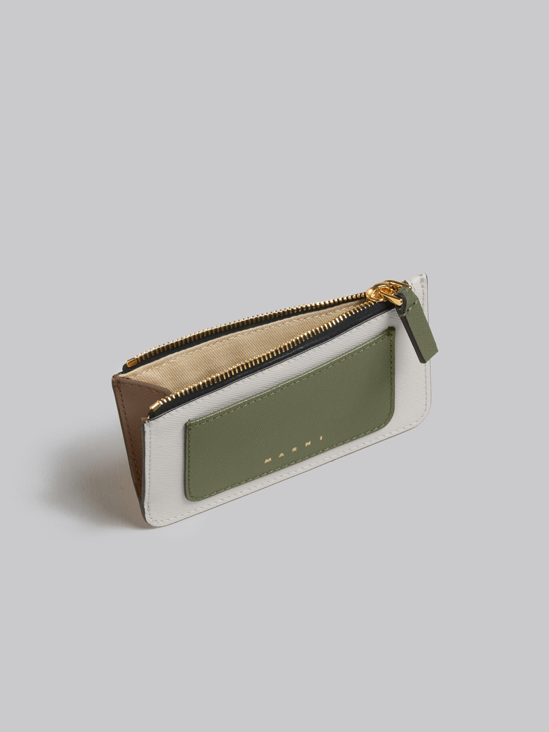 Green white and brown leather card case | Marni