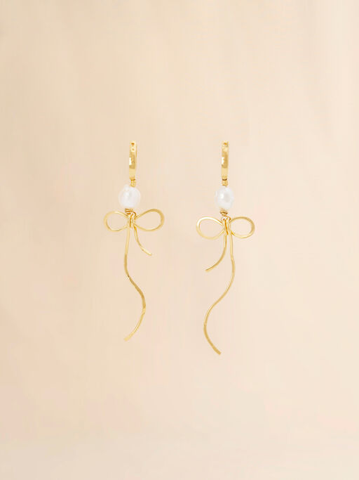 Golden Bow drop earrings with pearls - Earrings
