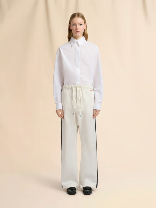 White gabardine track pants with stripes - Pants