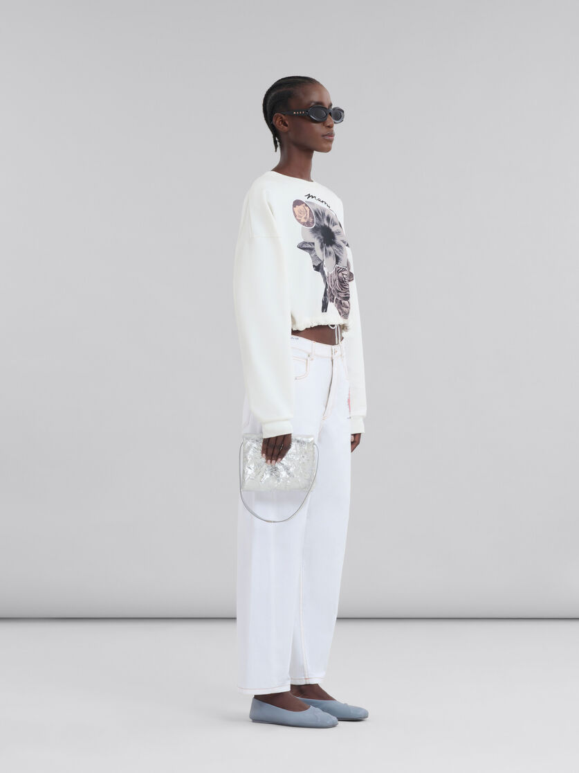 Sweat-shirt en coton blanc avec imprimé effet collage à fleurs - Maille - Image 5