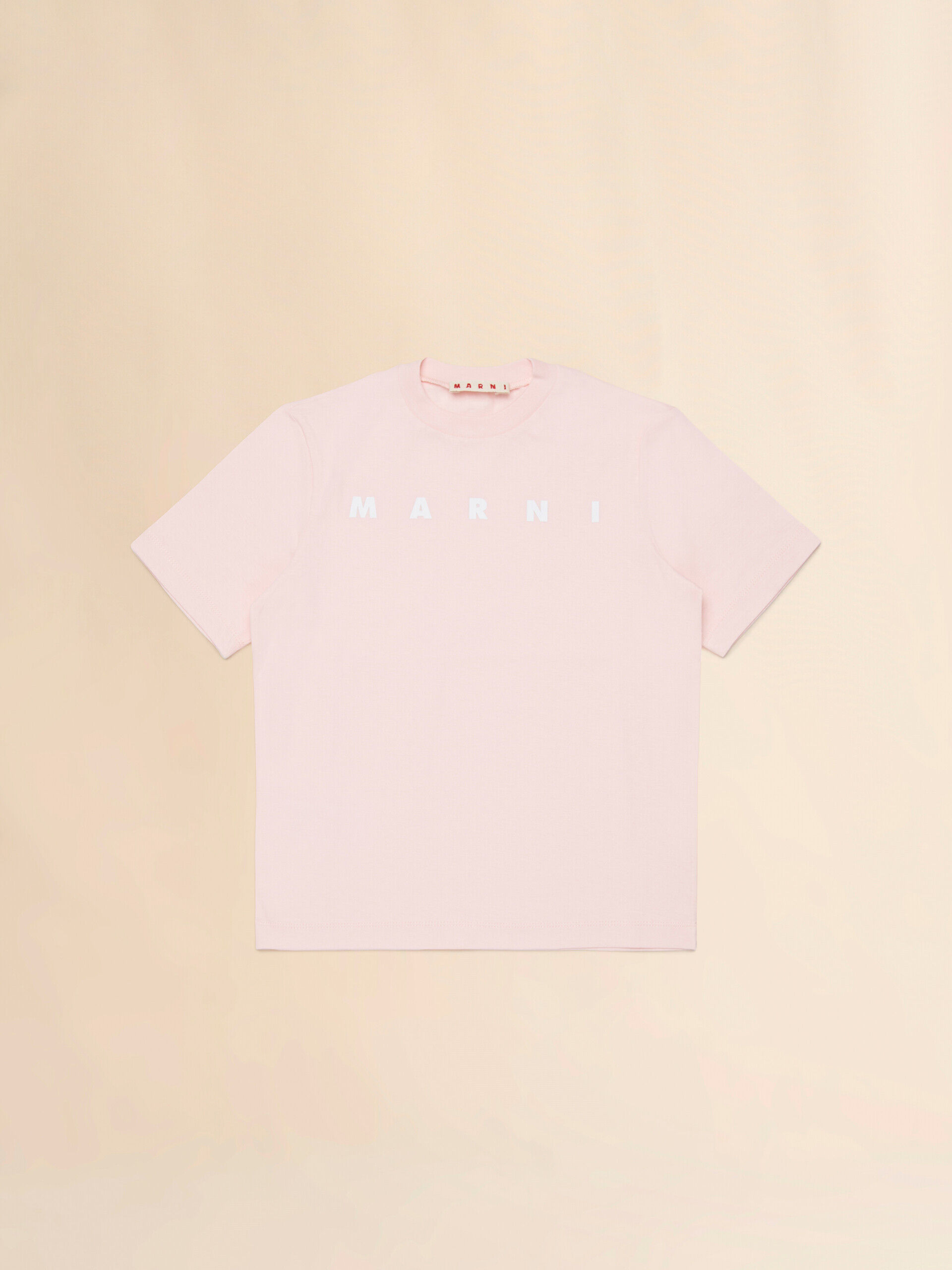 Pink cotton T-shirt with Marni logo print | Marni