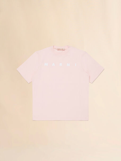 Pink cotton T-shirt with Marni logo print - T-shirts