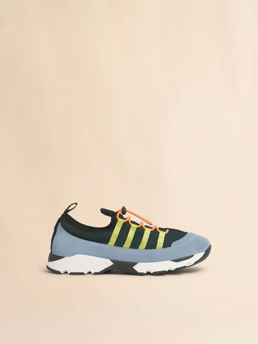 Green and light blue lycra lace-up Running Sneaker - Sneakers