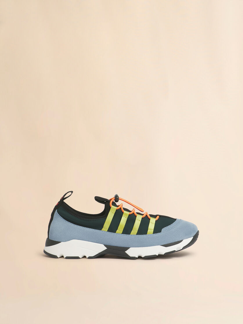 Green and light blue lycra lace-up Running Sneaker, Image 1