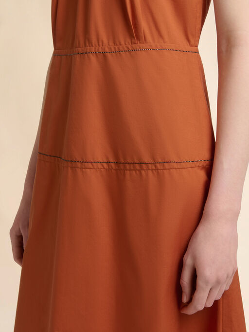 オレンジ ティアードスカート付きポプリンドレス - ドレス