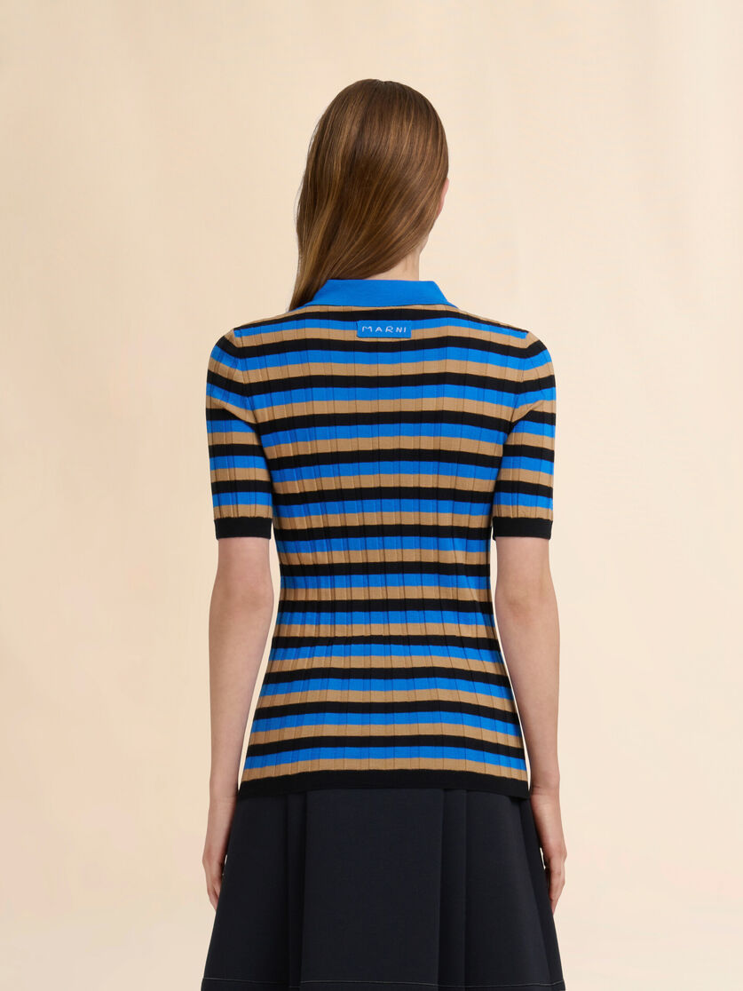 Brown and blue striped wool polo shirt - Shirts - Image 3