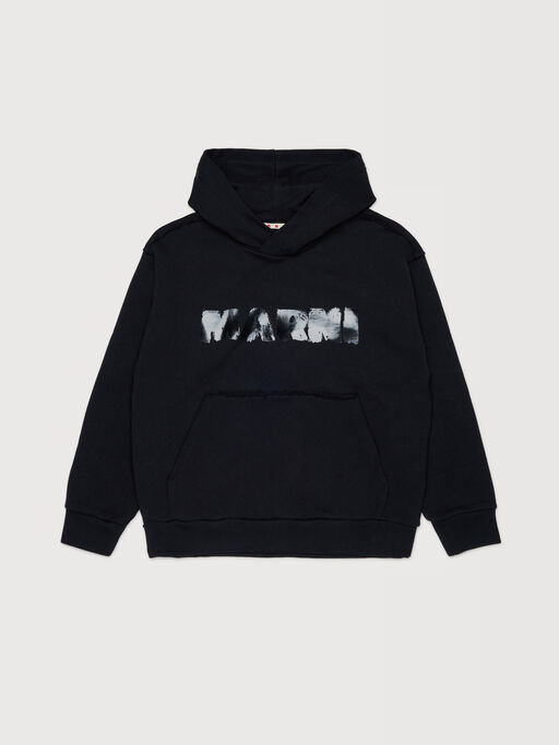 Black cotton hoodie with shiny Marni logo - Sweaters