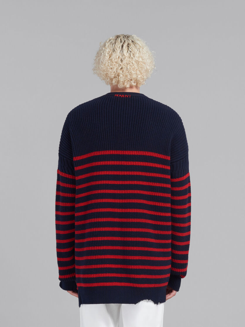 Blue wool and cotton striped fisherman cardigan - Pullovers - Image 3
