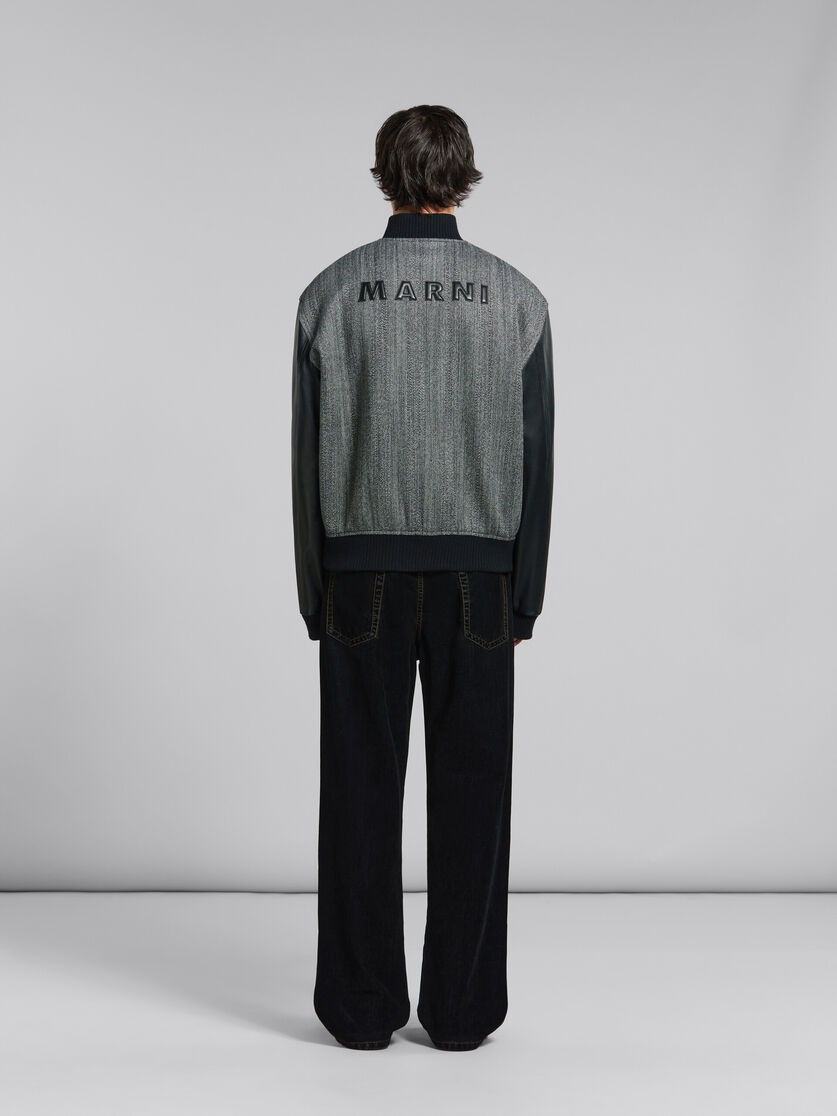 Black herringbone wool jacket with leather sleeves - Jackets - Image 3