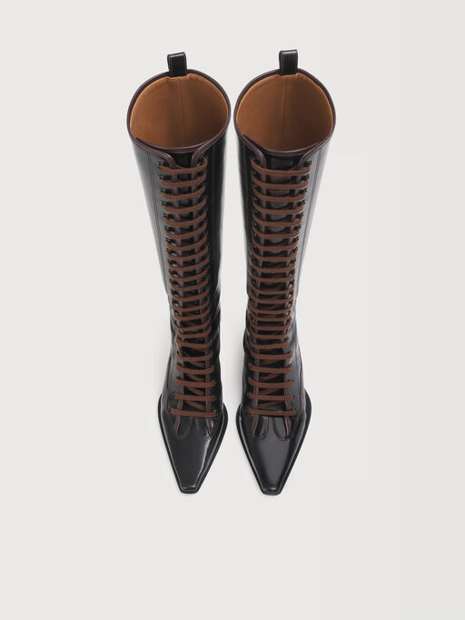 Black leather boot with full lace-up front - Boots