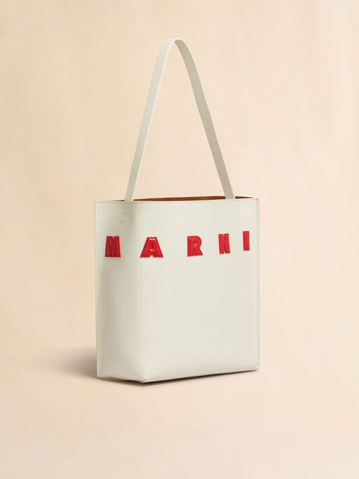 Small white leather Museo hobo bag with patches - Shopping Bags