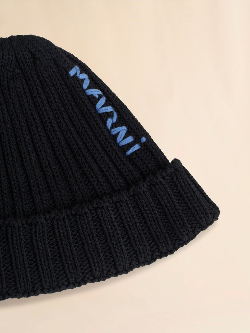 Black cotton beret with embroidered Marni logo - Hats - Image 3