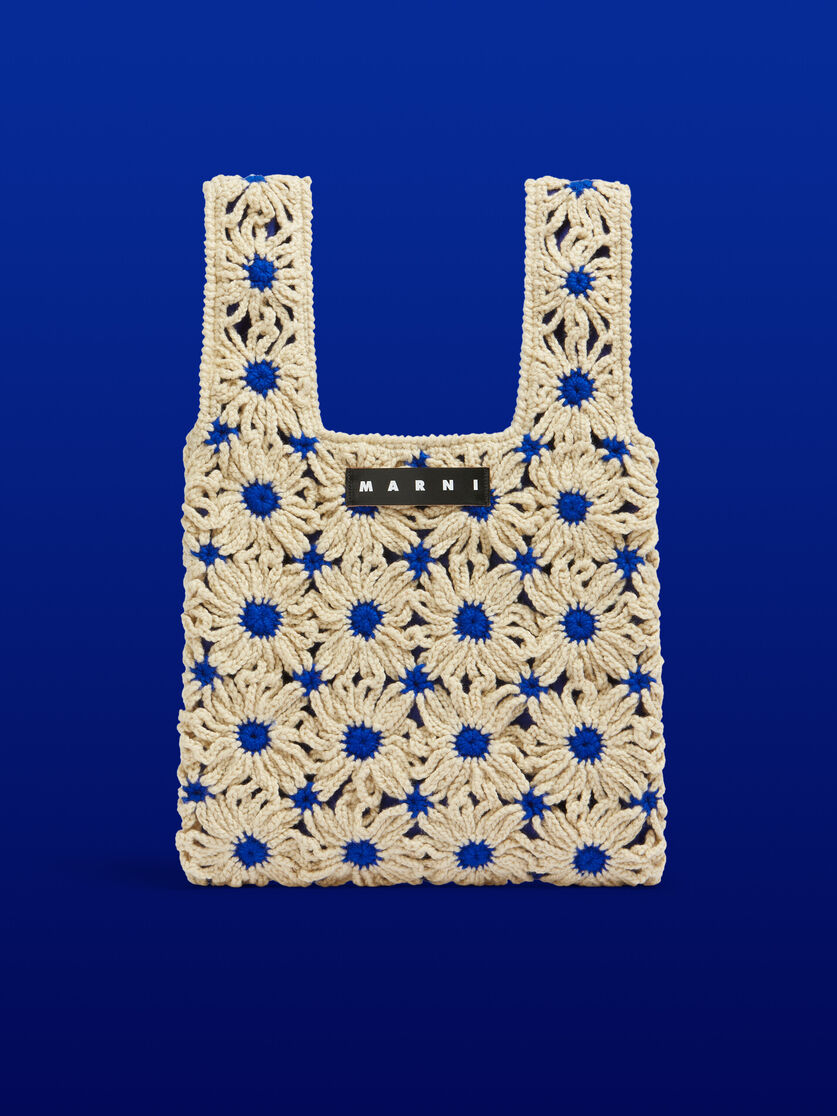 ホワイト ブルー クロシェ製 MARNI MARKET FISHバッグ - ショッピングバッグ - Image 1