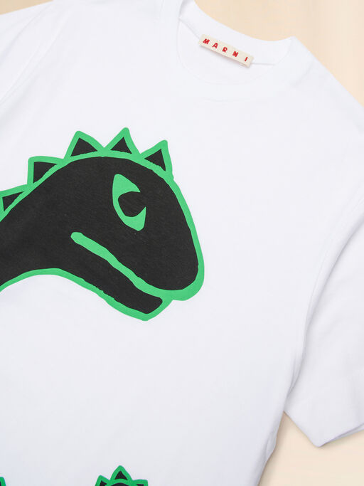 T-shirt in cotone bianco con maxi stampa Dinosauro - T-shirt