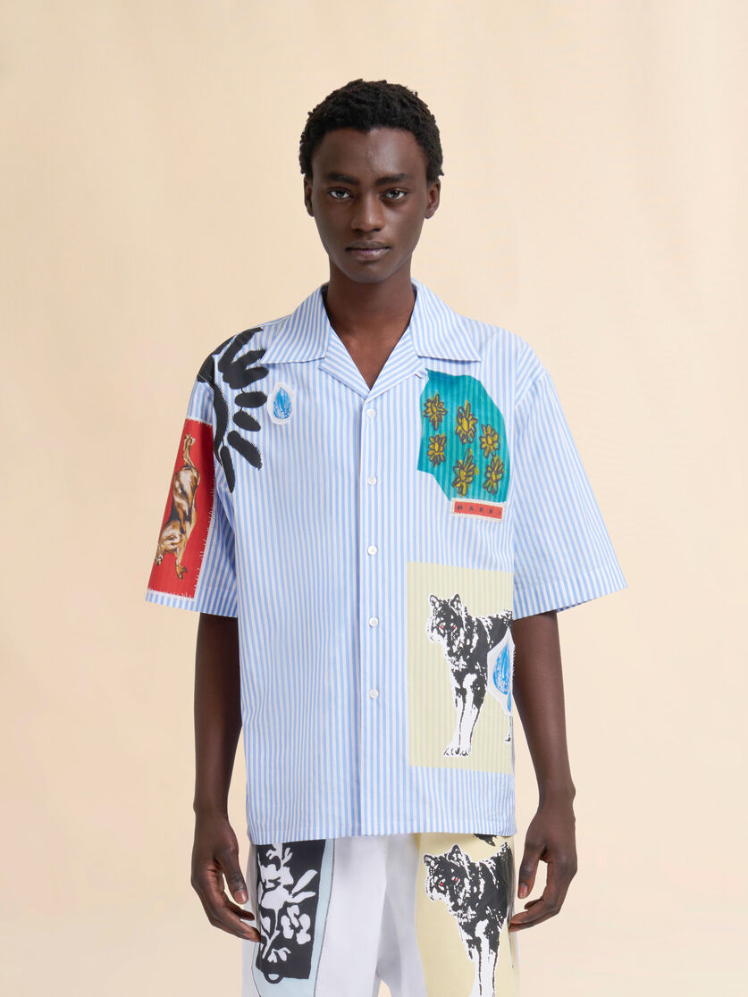 Light blue striped poplin bowling shirt - Shirts - Image 2